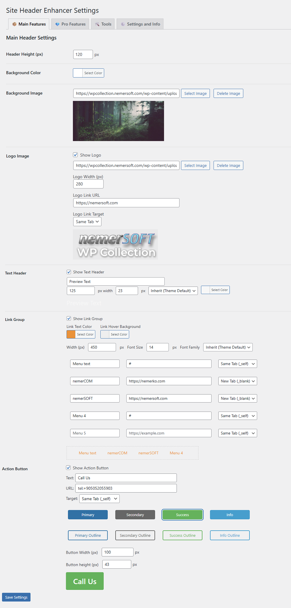 WP Site Header Enhancer screenshot free features